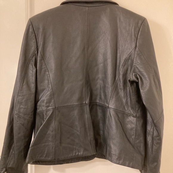 Genuine Leather Jacket w/ Rhinestone Buttons by Pamela McCoy. Size Large. Black - Picture 9 of 14